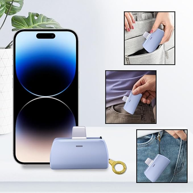 WAVYPO Keychain Portable Charger 2500mAh, Cell Phone Portable Power Bank Pack Mini Power Emergency Pod Fast Charging Compatible for iPhone 14/14 Pro Max/13/13 Pro Max/12/12 Pro Max/11/XR/X/8 (Blue)