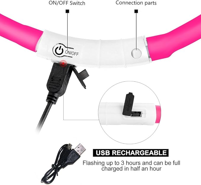 2 Pack LED Dog Collar, Rechargeable Light Up Dog Collars, Dog Collar for Night Walking, Improved Dog Safety & Visibility at Night, 3 Flashing Modes,LED Lights Fits for Small Medium Large Dogs