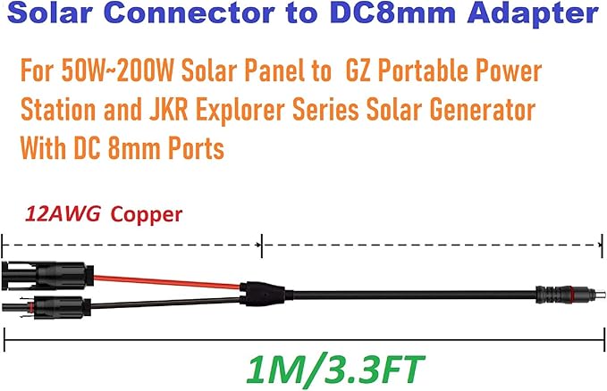 Solar ConnectorsTo DC7909, DC8020 Adapter Perfectly Solar Connector, Compatibility with Jackery Portable Power Station, Solar Panel Extension Cable, 12AWG Heavy Wire