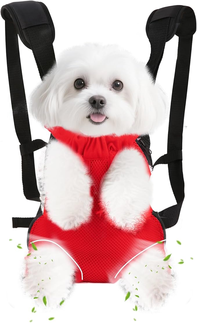 Inspack Dog Backpack Carrier/Cat Carrier, Adjustable Pet Front Carriers Travel Bag for Puppy Medium Dogs, Legs Out, Soft Ventilated Dog Chest Carry Backpacks for Hiking/Camping,10-16 lbs, Red