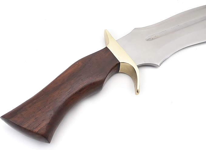Nooraki Handcrafted D2 Steel Fixed Blade Bowie Knife with Rosewood Handle and Brass Guard, Leather Sheath Included, Ideal for Camping, Hunting, and Everyday Carry - 15.5" Length N368