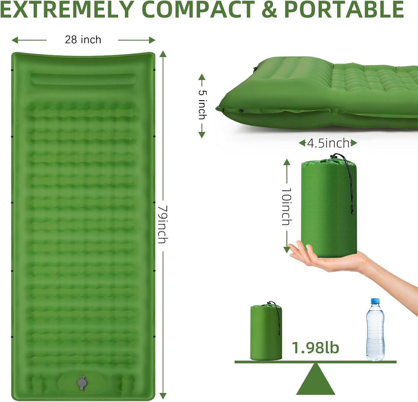 FNARMW Camping Sleeping Pad, Extra Thick 5 Inch Camping Mat with Pillow Built-in Foot Pump
