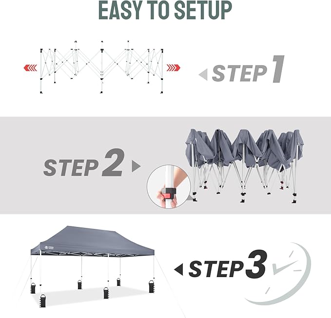 CROWN SHADES 10x20 Pop Up Canopy Tent - Commercial Canopy Tent with 400D Strength Oxford Fabric, Hexagonal Leg, 4 Upgraded Weights - Great for Trade Shows, Events,Parties & Commercial Use, Gray