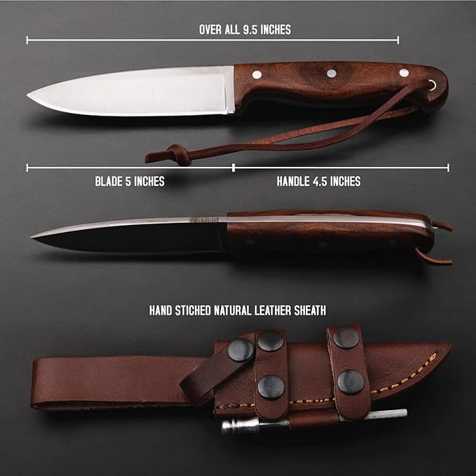 H & H BLADES Handmade D2 Steel Skinning Knife | 10 Inch Fixed Blade Hunting Knife with Leather Sheath | Bushcraft Survival Knife Best for Fishing, Camping and Outdoors