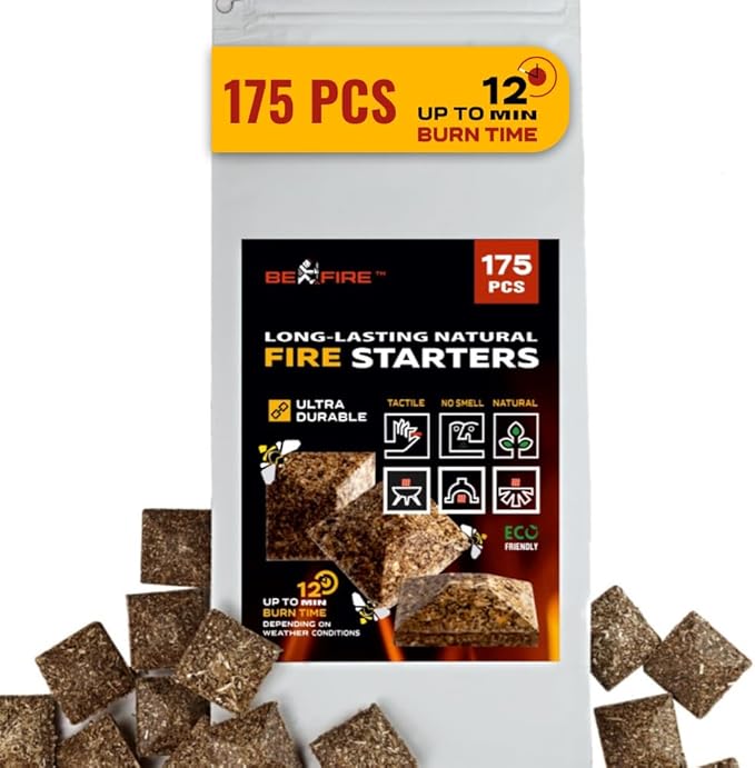 Fire Starter โข 175 pcs Natural Fire Starters up to 12 Min Burn Time Firestarters for Indoor Fireplace, Campfires & Camping, Wood Stove, Grill