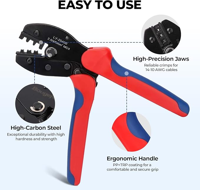 BougeRV Solar Crimping Tool for 14-10AWG Solar Panel PV Cable,Solar Crimper
