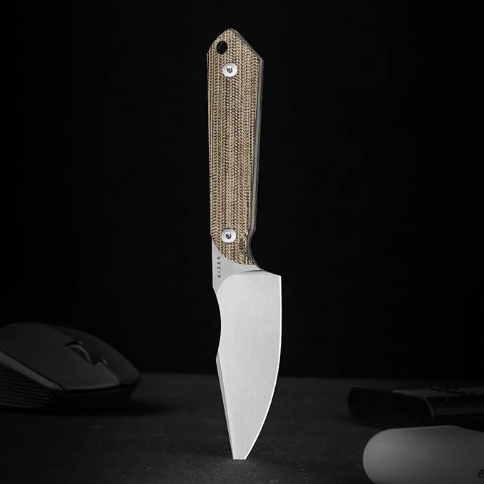 Kizer Mini Harpoon Fixed Blade Knife with Sheath, AEB-L Blade Hunting Knife with Micarta Handle, Camping Fixed Blade Small EDC knives for Hiking, Survival 1040S7