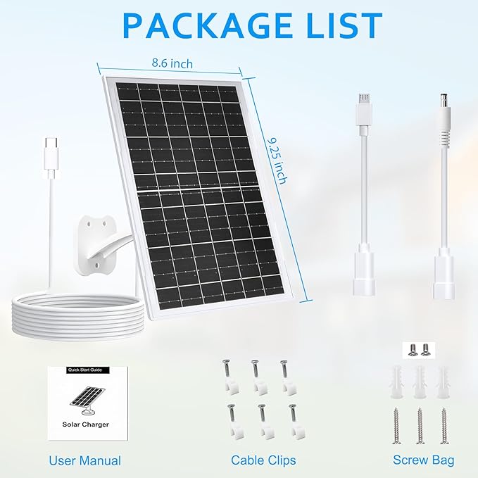 Zivif 13W Solar Panel for Outdoor Security Cameras, USB-C, Micro USB & 5.5x2.1mm DC Output, 360° Adjustable Mount, IP66 Waterproof, 7.2FT Cable, Compatible with Battery-Powered Cameras