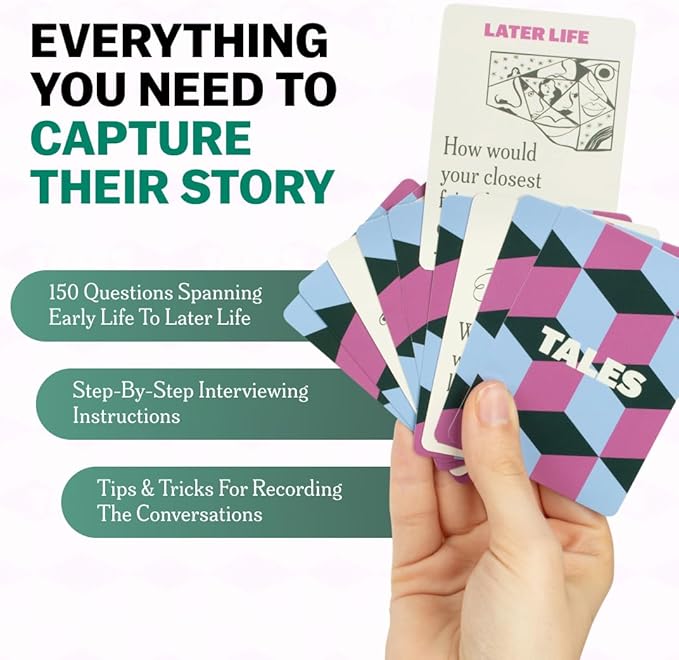 TALES 150 Life Story Interview Kit Cards, Conversation Cards for Families, Parents, Grandparents, Adults, Game Night, Road Trips, Dinner Table, Getting to Know You (New Edition)