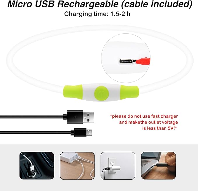 Light Up Dog Collar, Dlitk Rechargeable Cuttable LED Dog Collars, Pet Safety Light at Night Walking for Small Medium Large Dogs, Do Not Use Fast Charging (Green)