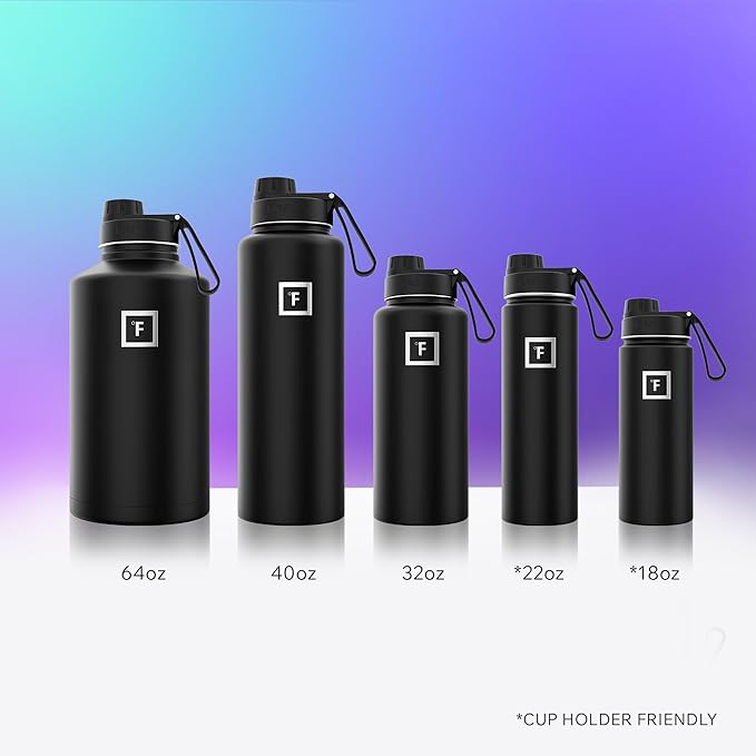 IRON °FLASK Camping & Hiking Hydration Flask with 3 Lids - Stainless Steel, Double Walled & Vacuum Insulated Water Bottle - Leak Proof & BPA Free (Bubble Gum, Spout - 64 oz)