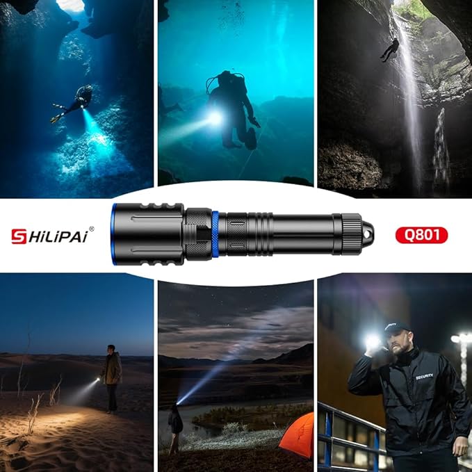 1000 Lumens Dive Light, Waterproof IPX8 100M, Rechargeable LED Flashlight with 11° Beam Angle, Underwater Scuba & Snorkeling Torch for Diving, Caving, and Emergency Use