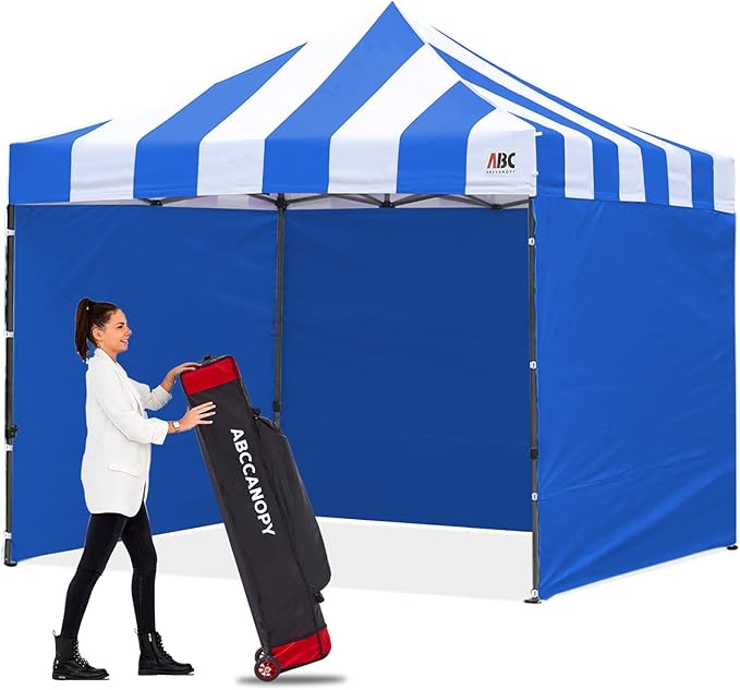 ABCCANOPY Heavy Duty Easy Pop up Canopy Tent with Sidewalls 10x10,Strip RoyalBlue
