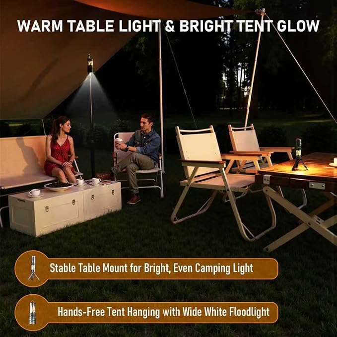 Rechargeable Flashlight 11 Modes Tactical Camping Flashlight with Red-Blue Emergency Lights, 10000 Lumens 3 in 1 Portable Camp Light with Stand, Bright LED Flashlight for Outdoor Activity