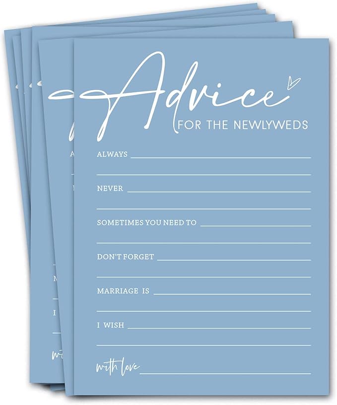 Bridal Shower Games Cards, Advice for the Newlyweds, Bridal Shower Games 25 Guests, Engagement Party Wedding Games for Guests, Minimalist Blue Wedding Party Supplies - B01