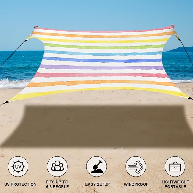 YUKIHOME Beach Tent Sun Shade Canopy Tent, UPF 50+ Camping Beach Sun Shelter 7 x 7ft 2 Pole, Lightweight, Easy Set Up and Carry