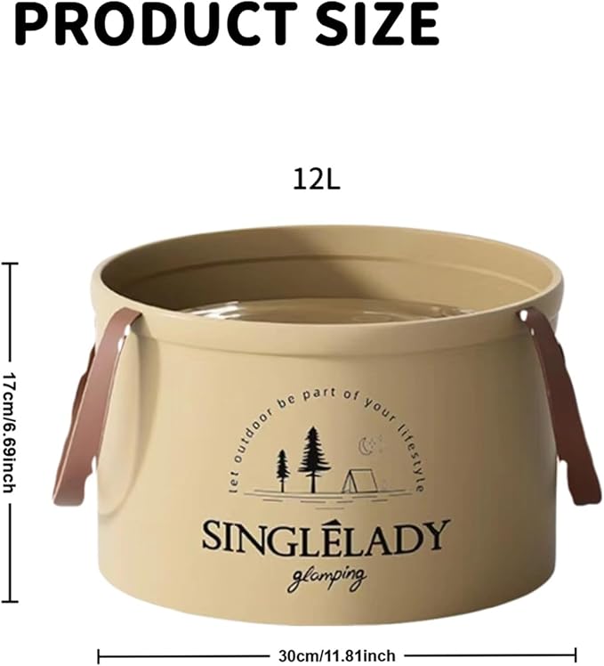 New Collapsible Travel Basin, Portable Leakproof Collapsible Bucket with Handle, Multifunctional Lightweight Foldable Water Bucket Bag for Outdoor Camping, Cleaning, Laundry & Foot Soaks (12L)