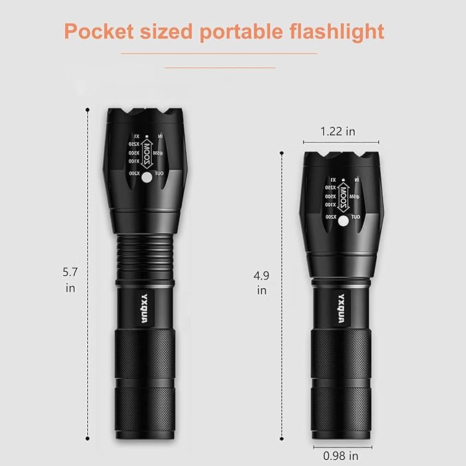 USB Rechargeable Flashlights, 8381 High Lumens Lights, 3 Modes, Zoomable & Waterproof Super Bright Flash Light for Camping, Hiking, Emergency Hurricane(5.1 in)