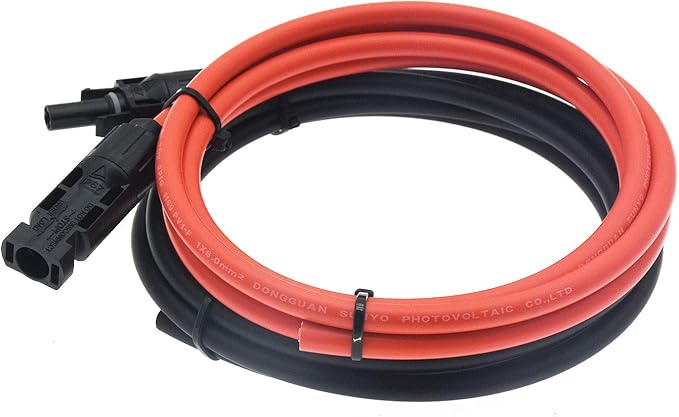 1 Pair Black + Red 10AWG(6mm²) Solar Panel Extension Cable Wire Connector Solar Adaptor Cable with Female and Male Connectors (5 FT) …