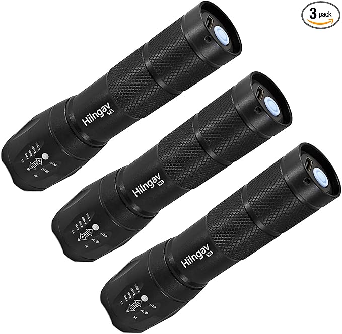 3 Pack LED Rechargeable Flashlight, Super Bright Small Mini Camping Flashlights Zoomable Beam, Convenient USB C Charging for Camping Hiking Outdoor Home Emergency