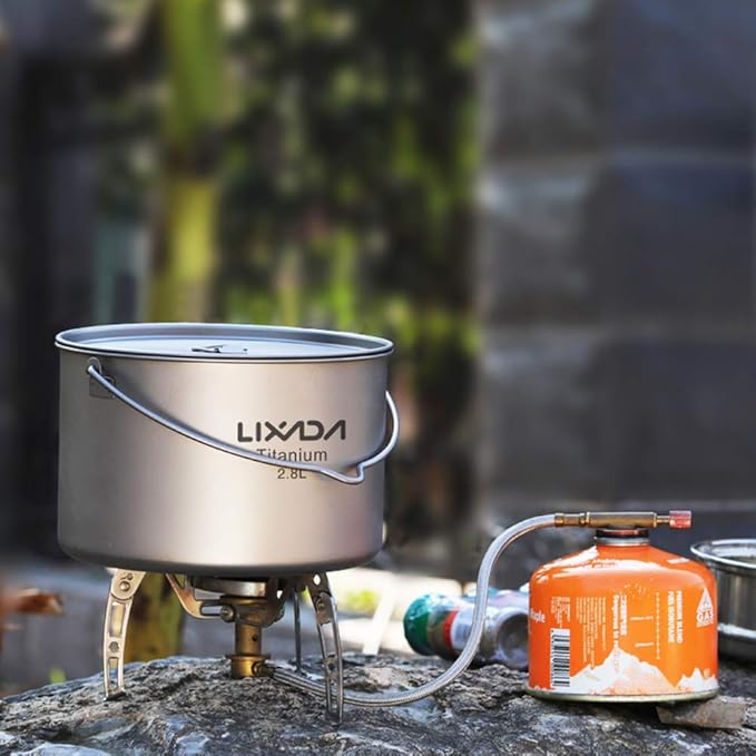 Lixada 1100ml/2800ml Titanium Pot Ultralight Portable Hanging Pot with Lid and Foldable Handle Outdoor Camping Hiking Backpacking