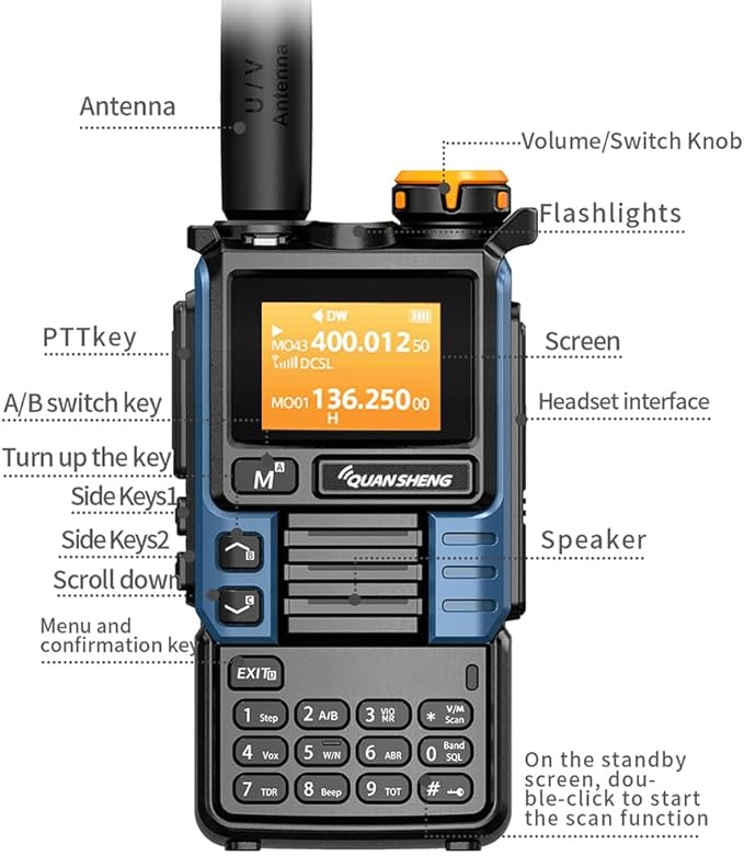 UVK5(99) AM/FM/DTMF Walkie-Talkie 200CH 20-1000MHZ Walkie-Talkie NOAA Weather Forecast with Flash Copy Frequency Tpye-C LCD Display for Hiking Camping Travel Two-Way Radio (Grey)