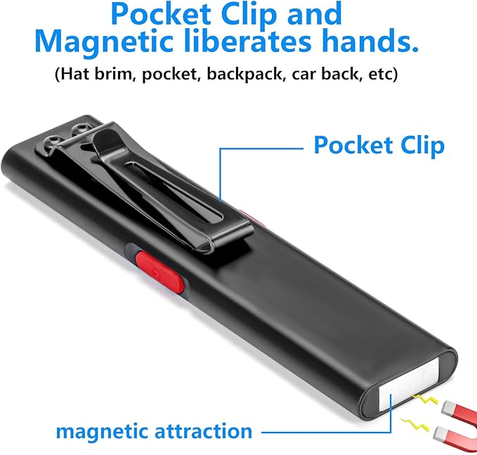 UFOND Flat Flashlight Rechargeable, 0.3 Inches Thin Mini Magnetic USB Work Light, Dual Lights 7 Modes with Pocket Clip,600 LM for Camping Hiking Mechanic Emergency, Waterproof Pocket Toollight