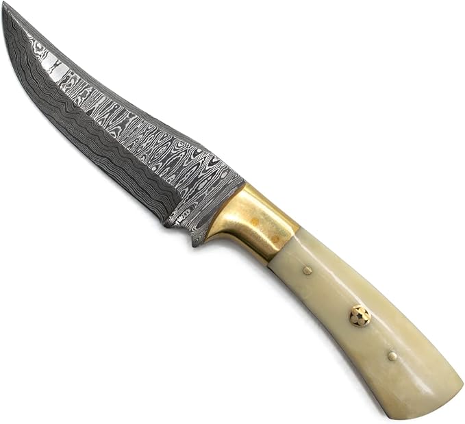 Titan International Knives 8" Perfect Hunting & Skinning Damascus Steel Fixed Blade Knife | Handmade 1095 4340 Carbon Mix Hand Pounded | Camel Bone Grip ideal for Outdoor Camping includes Sheath