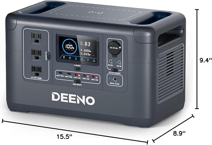 Portable Power Station, 1036Wh LiFePO4 Battery, 1500W Continuous Power, Solar Generator for Emergency Backup, Home, Camping, RVs, and Off-Grid Use – Fast Charging & Multi-Device Support DEENO X1500