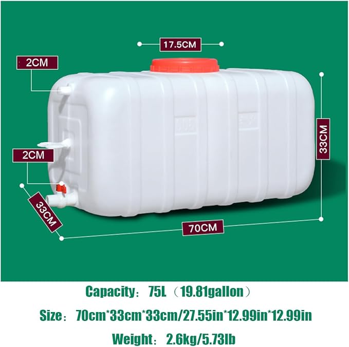 Food Grade Water Carrier 45L/75L/100L/200L Water Container Water Container with Faucet,Portable Water Storage Jug Perfect for Outdoors Camping Hiking Emergency(Size:75L/19.81gal)