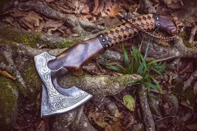 19" Custom Gift Hand Forged Viking Axe- Carbon Steel Camping Axe with Rose Wood Shaft - Viking Gifts for Men, Bearded Camping Axe (VALHALA 19)