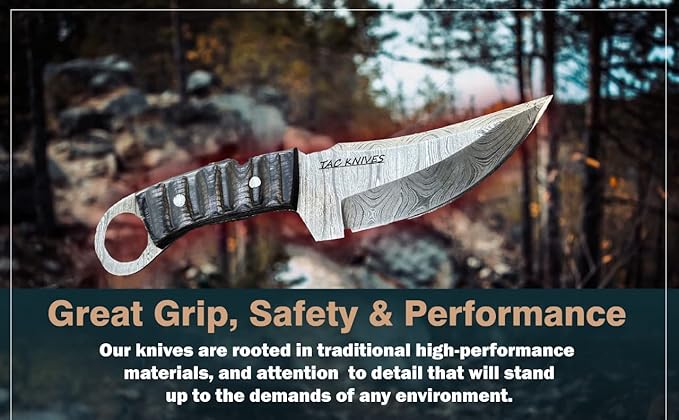 Bushcraft Survival Knife12T27 Damascus Steel Fixed Blade outdoor - Pakka Wood Handle - Pancake Leather Sheath - Traditional Field Knife for Camping , Fishing, Hunting , Men & Women - EDC Knife to Carry on Belt- (BLACK)