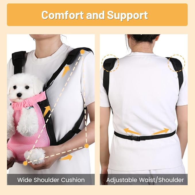 Inspack Dog Backpack Carrier/Cat Carrier, Adjustable Pet Front Carriers Travel Bag for Puppy Medium Dogs, Legs Out, Soft Ventilated Doggie Chest Carry Backpacks for Hiking/Camping, 4-7 lbs, Pink