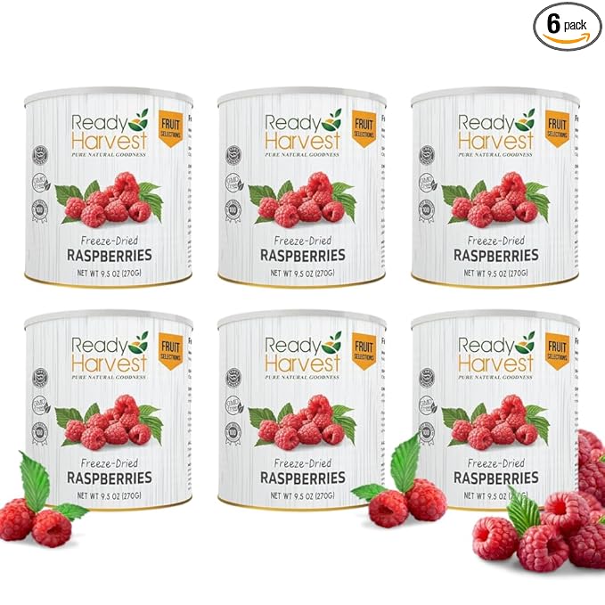 Ready Harvest Freeze Dried Raspberries Whole Foods for Emergency Food Storage, Camping Supplies, and Survival Kits | Sealed Fresh in #10 Can | 30 Year Shelf Life | 6 Cans