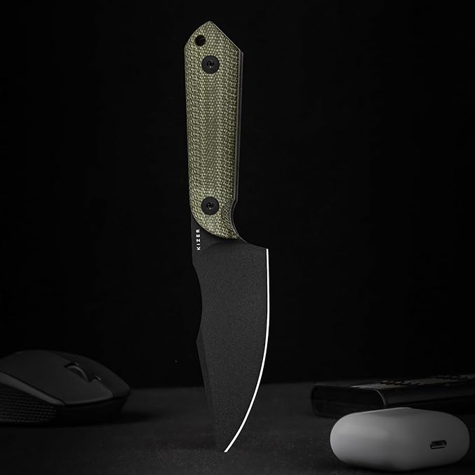 Kizer Harpoon Fixed Blade Knife with Sheath, 3.88??D2 Fixed Blade EDC Knife with Micarta Handle for Hunting, Camping, Hiking, Survival 1040M4