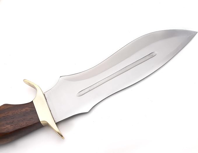 Nooraki Handcrafted D2 Steel Fixed Blade Bowie Knife with Rosewood Handle and Brass Guard, Leather Sheath Included, Ideal for Camping, Hunting, and Everyday Carry - 15.5" Length N368