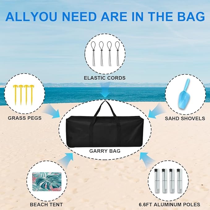 YUKIHOME Beach Tent Sun Shade Canopy Tent, UPF 50+ Camping Beach Sun Shelter 10 x 10ft 4 Pole, Lightweight, Easy Set Up and Carry