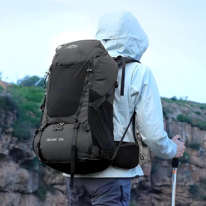 INOXTO 35L Hiking Backpack with 3Lwater bladder, Camping Backpack with Waterproof Rain Cover for Men, Outdoor Sport Travel Daypack for Climbing (Black grey)