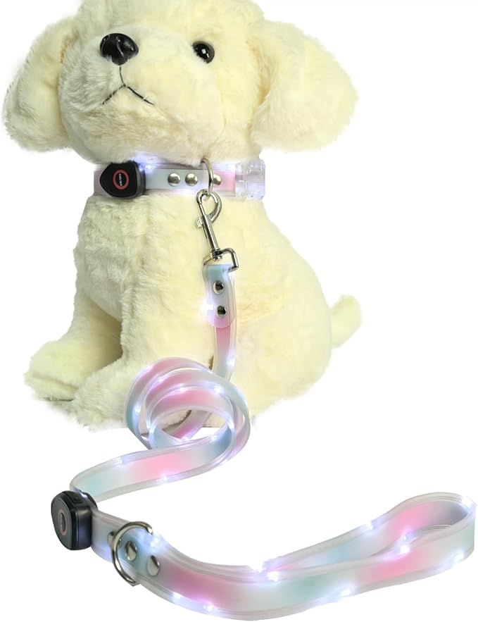 LED Dog Leash,4 Ft Light Up Waterproof Rechargeable Safety Glow in The Dark Dog Leash for Small Medium Large Dogs Walking at Night Pets (Pink Blue)