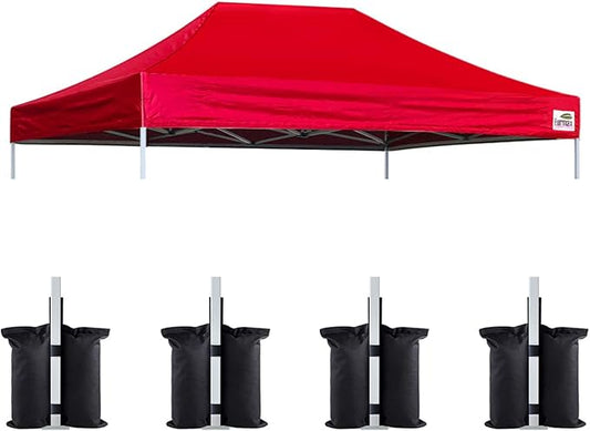 Eurmax USA Pop Up Canopy Top Gazebo Tent Cover Replacement Top Only,Bonus 4PC Pack Weight Bag (10x15, Red)