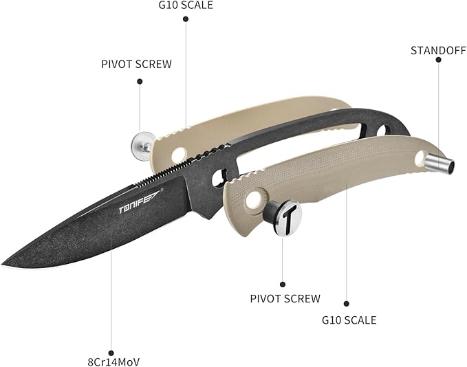 TONIFE Nova 2.68'' Blade Mini Neck Knife Full Tang Fixed Blade Knife with Kydex Sheath and Adjustable Paracord Lanyard for Camping Outdoor Survival Tool (Warm Sand+Black Oxide then Stonewash)