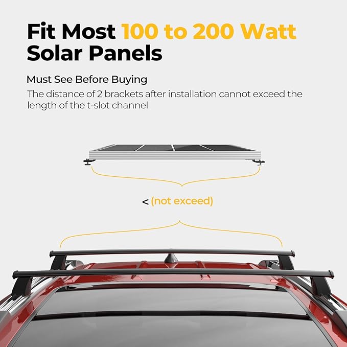 BougeRV Solar Panel Mounting Kit - Fits Auto Cross Bars with T-Track, Secure 100-200W Solar Panels, Heavy Duty Roof Rack Mounting Brackets