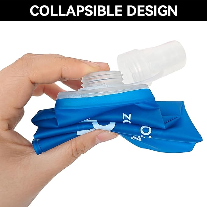 2Pcs 250ml Soft Flask Folding TPU Hydration Flask Running Water Bottle(8.8 oz), Water Pouch for Running Vest, Hiking, Cycling (Blue 250ml)