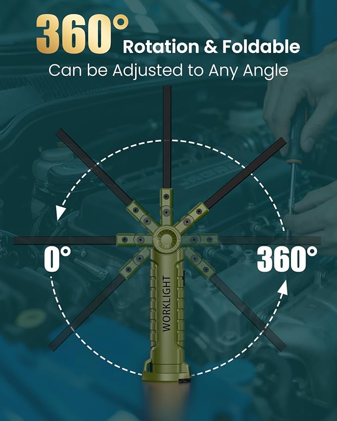 Coquimbo Tool Gifts for Men Him, Rechargeable LED Work Light Grill Light with Magnetic Base and Hook 5 Modes 360° Rotate Mechanic Light Birthday Gifts for Dad Husband Men (2 Pack Green)