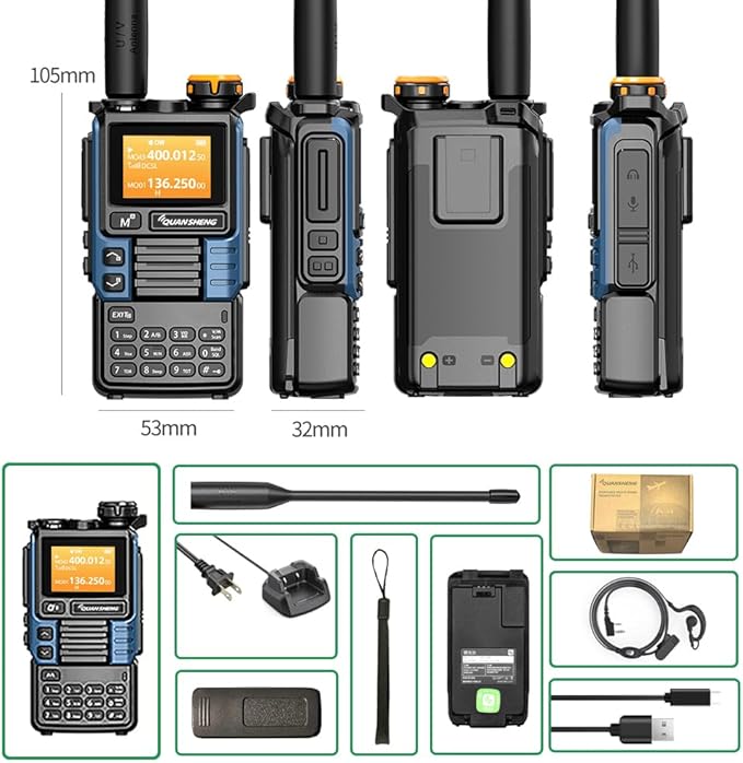 UVK5(99) AM/FM/DTMF Walkie-Talkie 200CH 20-1000MHZ Walkie-Talkie NOAA Weather Forecast with Flash Copy Frequency Tpye-C LCD Display for Hiking Camping Travel Two-Way Radio (Grey)