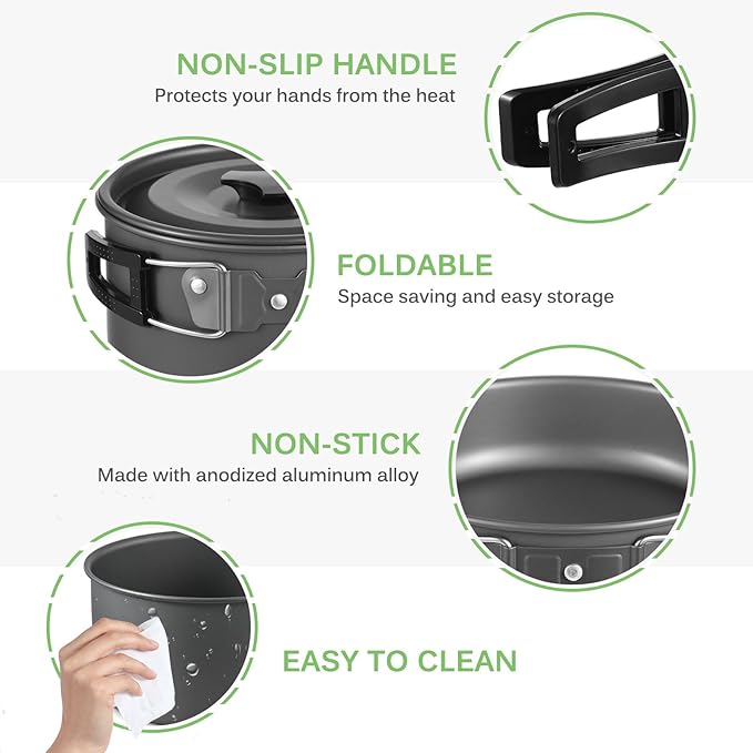Camping cookware Set, Outdoor Camping Camping Pot Set, Portable Aluminum Cookware Set for Camping