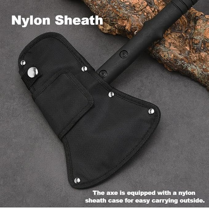 DOOM BLADE Camping Hatchet Axe with Hammer,Tomahawk Viking Nylon Sheath,Forged High Carbon Steel,Portable Camping Axe for Outdoor Splitting Wood,Hunting Survival
