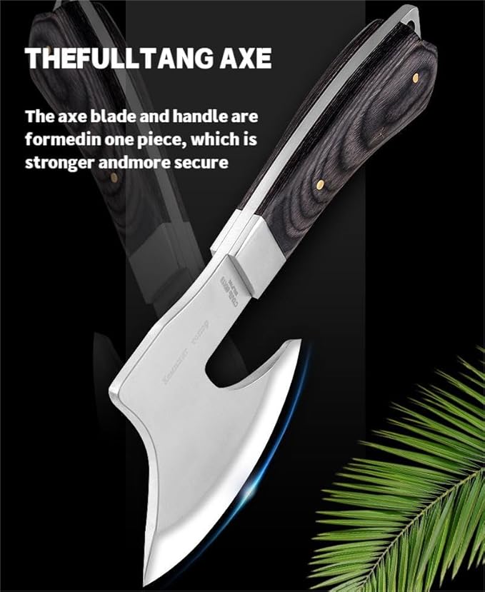 DOOM BLADE 8.5" Camping Hatchet Axe with Nylon Sheath,Small Tomahawk Viking Axe Forged High Carbon Steel for Full Tang Wooden Grip,Portable Camping Axe for Outdoor Splitting Wood,Hunting Survival