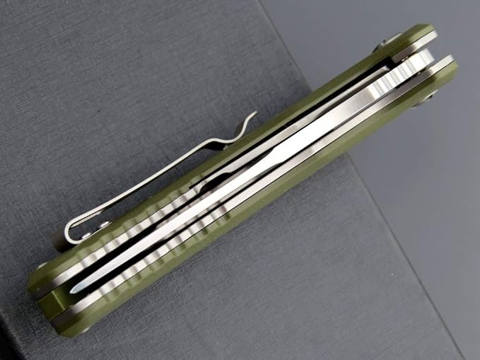 Eafengrow EF908 Pocket Knife Sanding Finished D2 Steel Blade G10 Handle Pocket Clip and Liner Lock with Titanium Coating Tactical Camping Survival Tool Knives (GREEN)