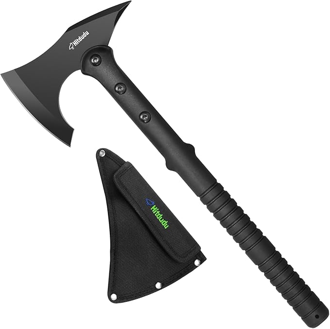 Tactical Survival Tomahawk Outdoor Axe for Hiking Camping Axe with Spike Hatchet Emergency Breaching Multitool Throwing Axe Includes Sheath